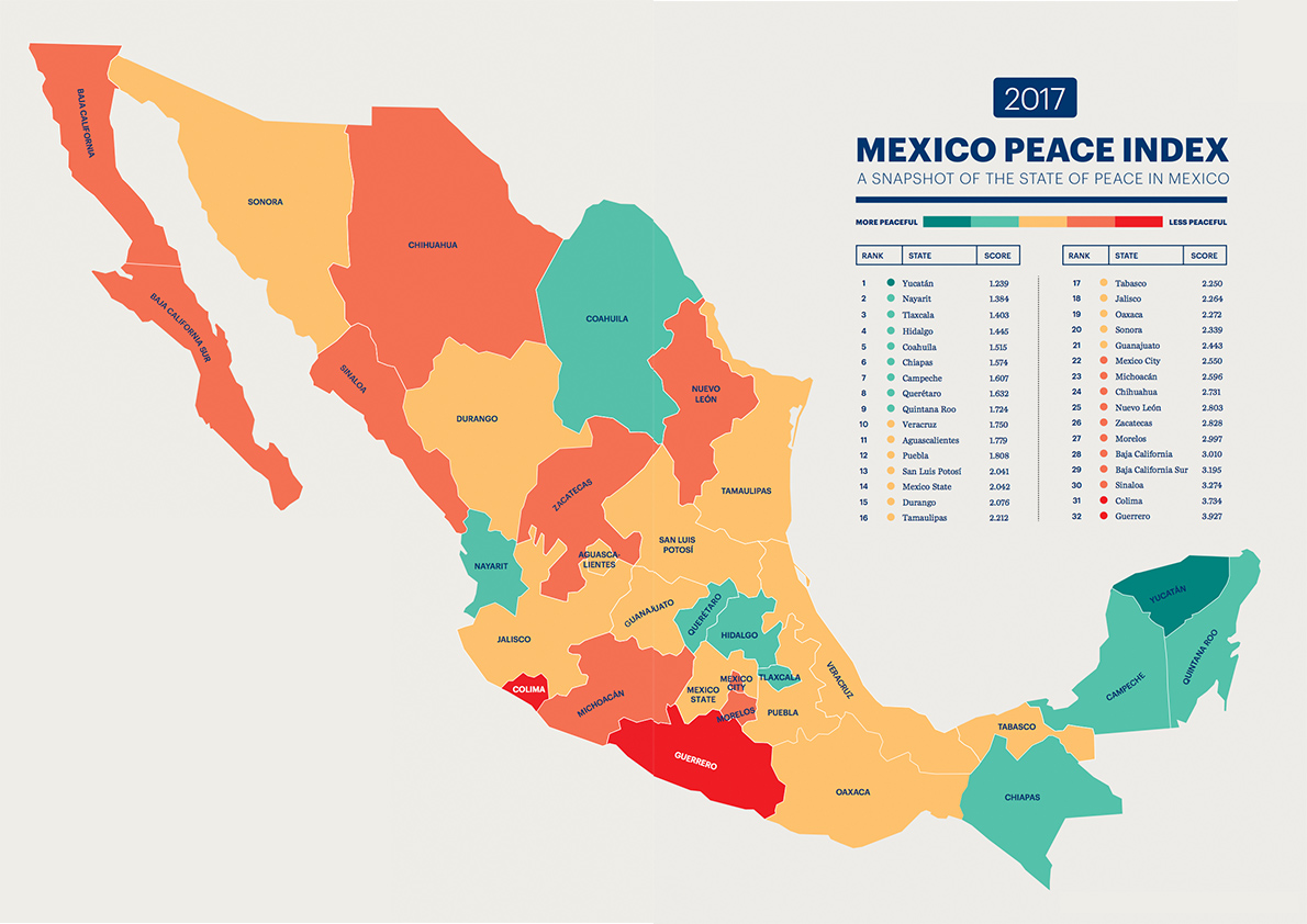 Mapa Mexika podle bezpečnosti 